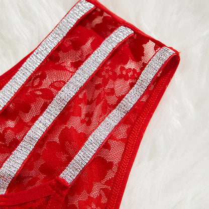 Snygga Damunderkläder Slips i Sammet med Spetsdetaljer och Strass-5