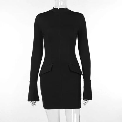 Kvinna Miniklänning Rund Halsringning Polyester Spandex med Sidofickor 8