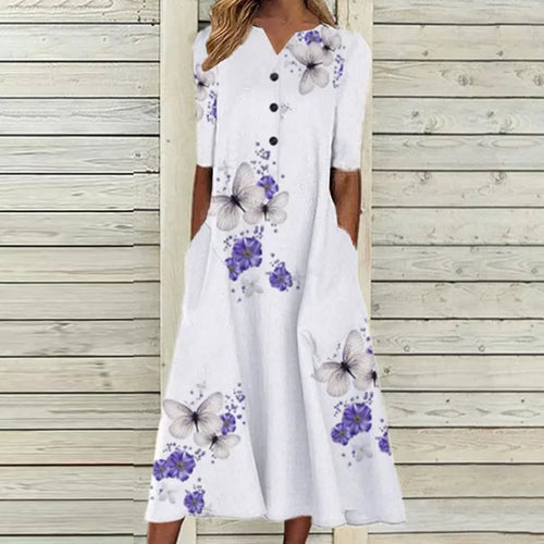 Dam Klänning Lätt Avslappnad Bomull Design-1