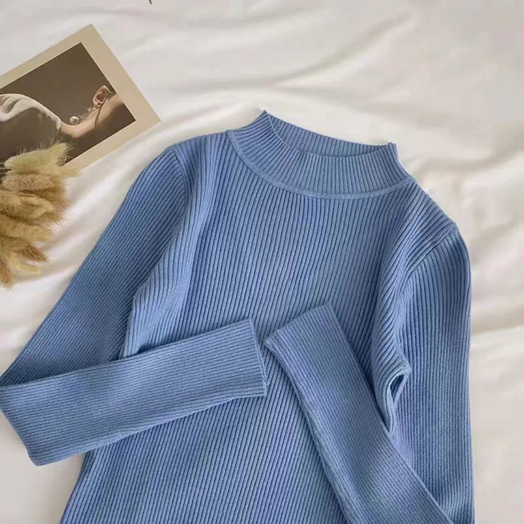 Kvinnor Turtleneck Tröja Ribbad Mjuk Stickmix-6