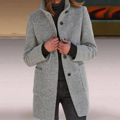 Variant image for Lång Jacka Dam Stående Krage Polyester Elegant Vinterjacka-5