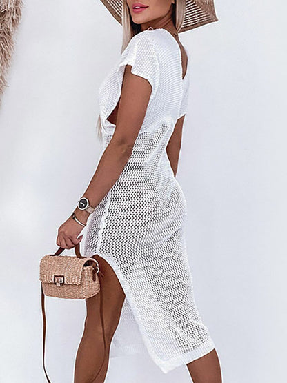 Strandklänning Dam Virkad Polyester Cover-up för Strand och Pool-2