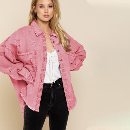 Kvinnors Denimjacka Trendig Robust Denim-3