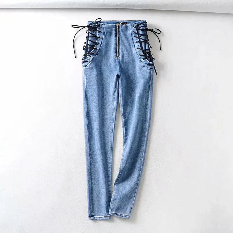 Variant image for Damjeans Hög Midja Tätt Passande med Falsk Dragkedja i Bomull och Polyester-2