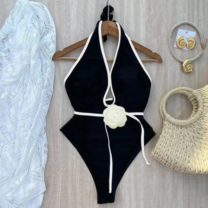 Baddräkt Dam Blommig Design med Vit Kant Nylon Spandex-2