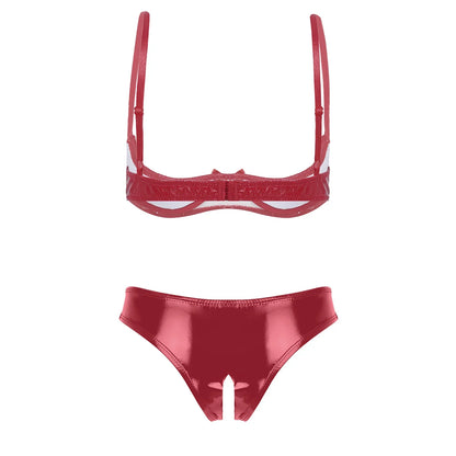 Herr Crotchless Underkläder Monokrom Spandex Patentläder 2