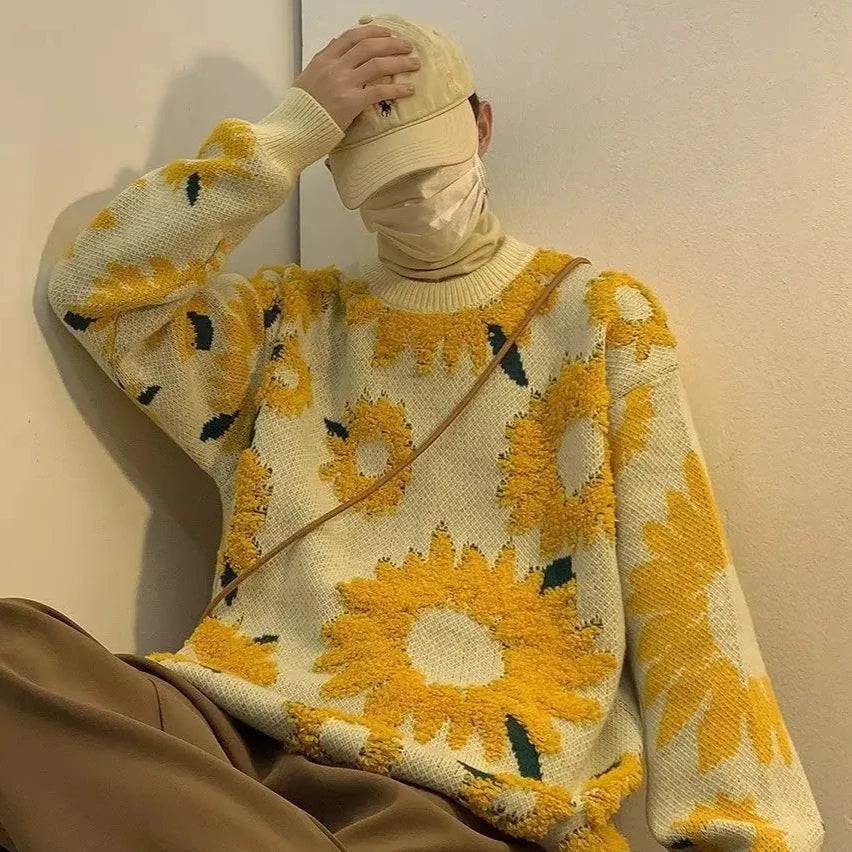 Variant image for Stickad Dam Tröja med Solrosmönster i Tjock Akryl-5