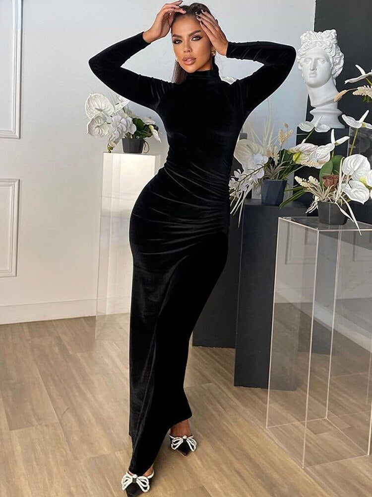 Dam Maxiklänning Minimalistisk Sammet Långärmad 2