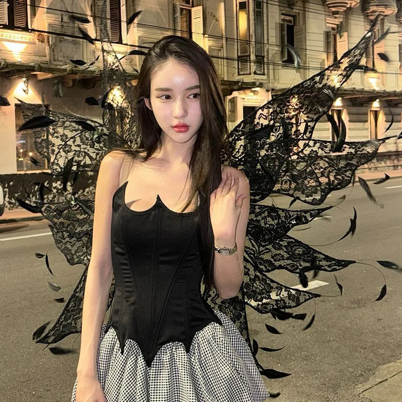 Dam Rock Set med Kjol och Krage Polyester Spandex-4