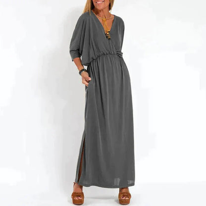 Dam Maxiklänning Boho Stil med Midjeband i Mjuk Bomull-2