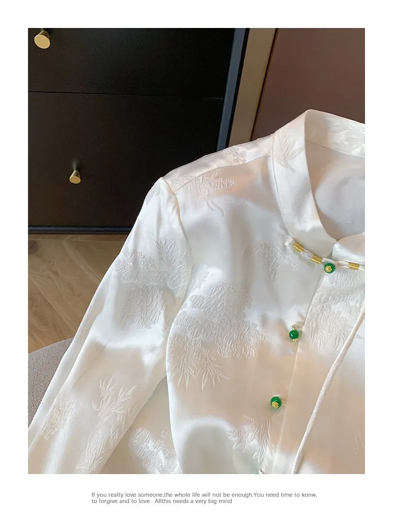 Dam Blus Satin Full Ärmlängd Elegant Komfortabel-4