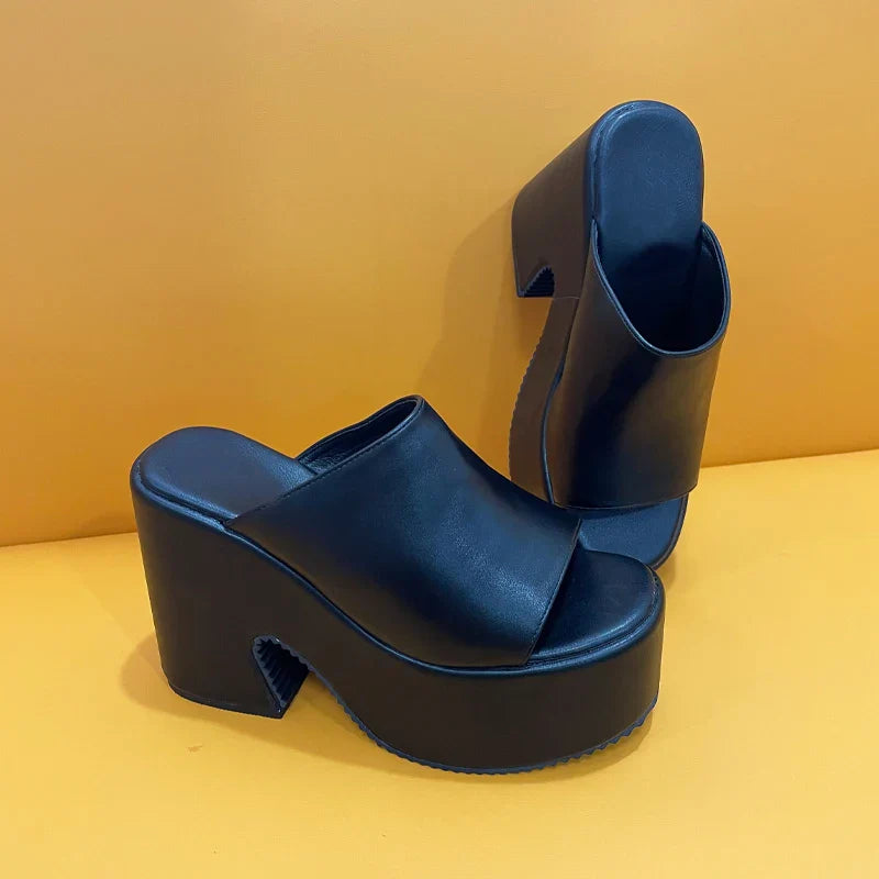 Variant image for Dam Sandaler Hög Häl Fyrkantig Design PU-material-6