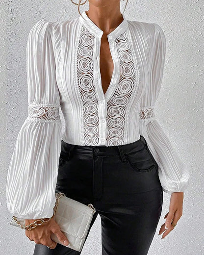 Dam Blus Monokrom Långärmad Polyester Elegant-4