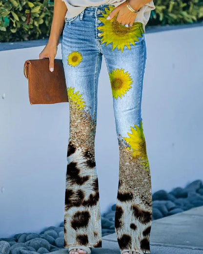 Variant image for Dam Jeans med Hög Midja Blommönster i Trendig Design-21