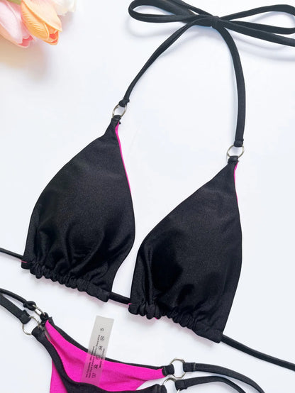 Dam Bikini Set Monokrom Polyester Tvådelad Design-3