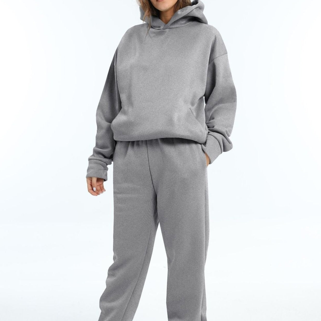 Dam Träningsset Hoodie Syntetmaterial Joggingbyxor Komfortabelt Set 16