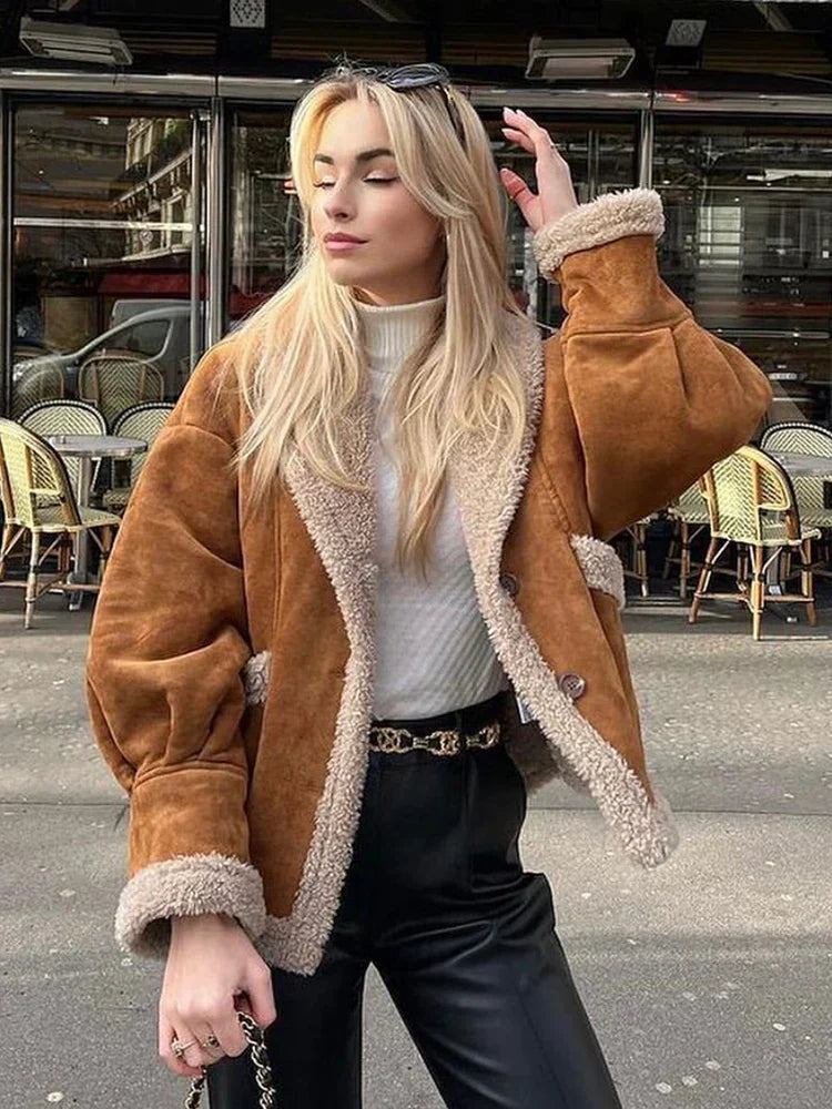 Dam Lammulljacka Elegant Modern Snitt 100% Ren Lammull-2