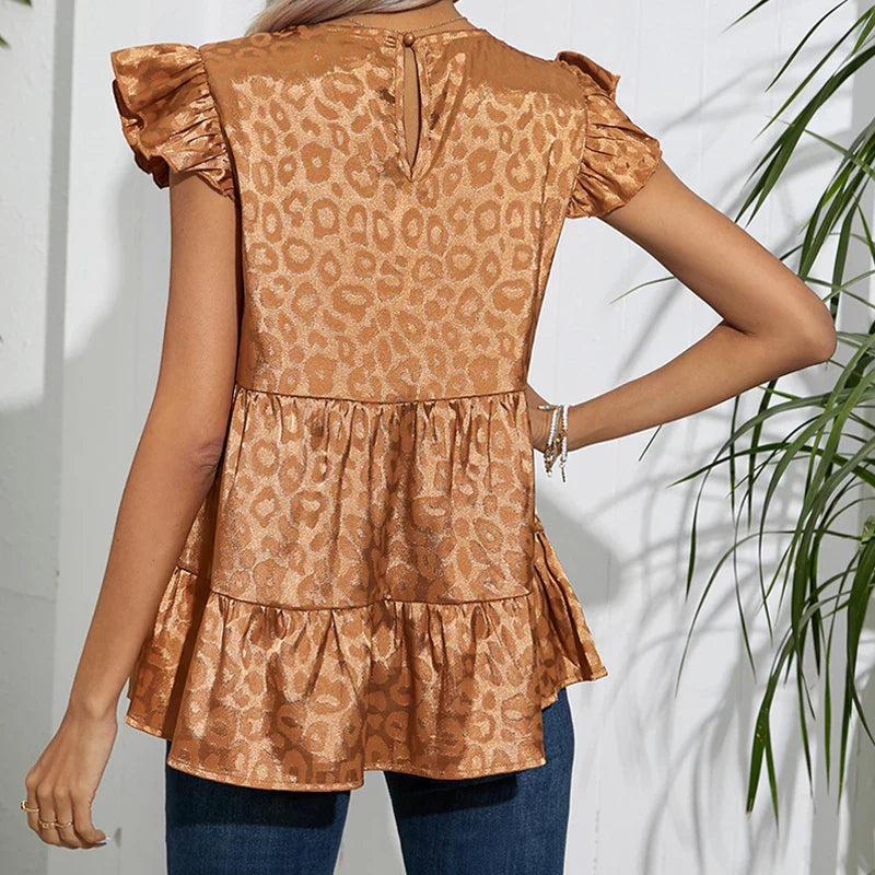 Dam Blus med Djurtryck Ruffles Polyester-3