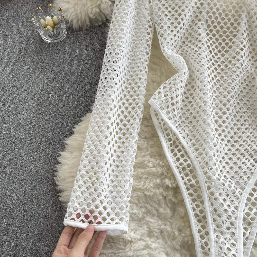 Dam Bodysuit Tätt Snitt Polyester och Bomull med Trasig Design-3