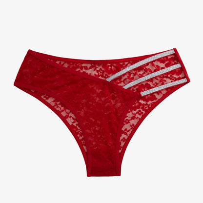 Snygga Damunderkläder Slips i Sammet med Spetsdetaljer och Strass-4