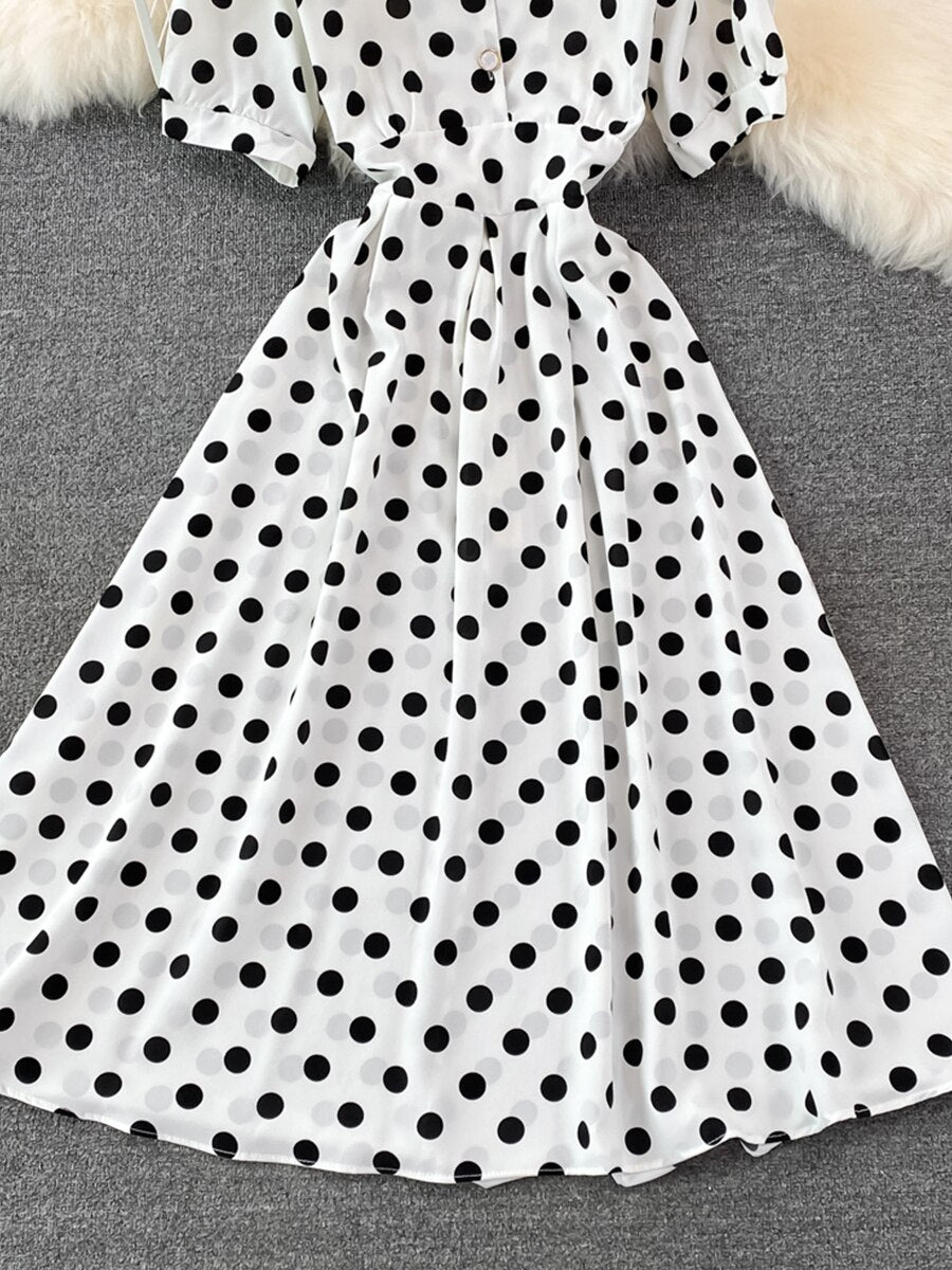Kvinnors Midi Klänning A-linjeformad Polyester Punktmönster-2