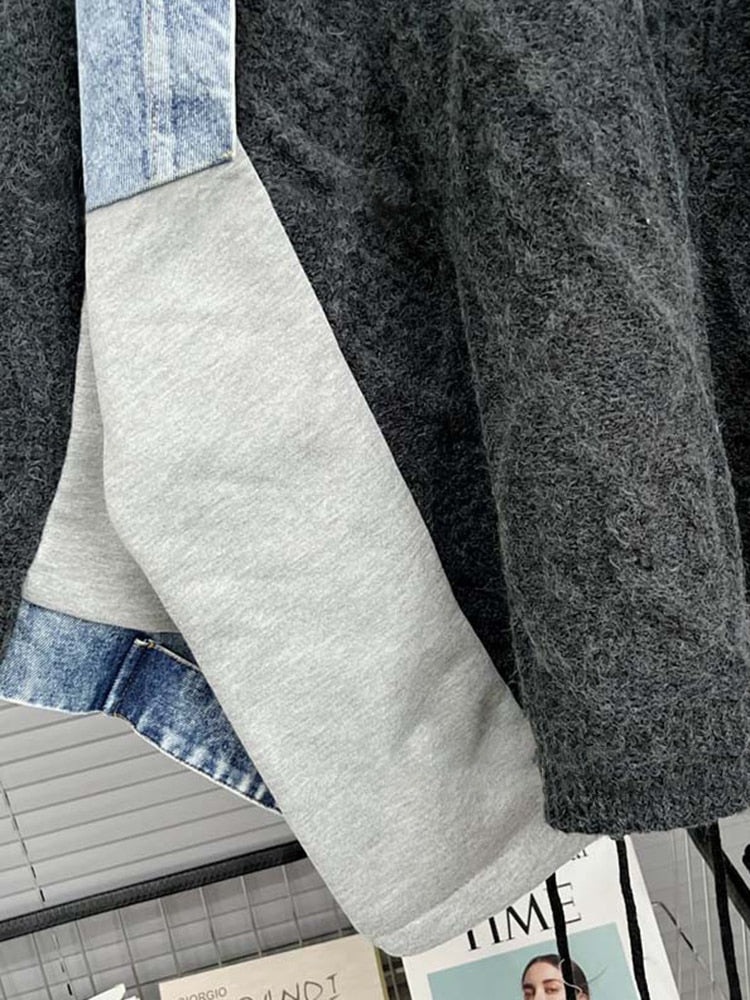 Dam Tröja Långärmad Patchwork Polyester Akryl Bomull-6