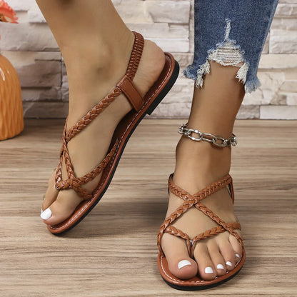 Kvinnors Platta Sandaler Öppen Tå PU-material 3