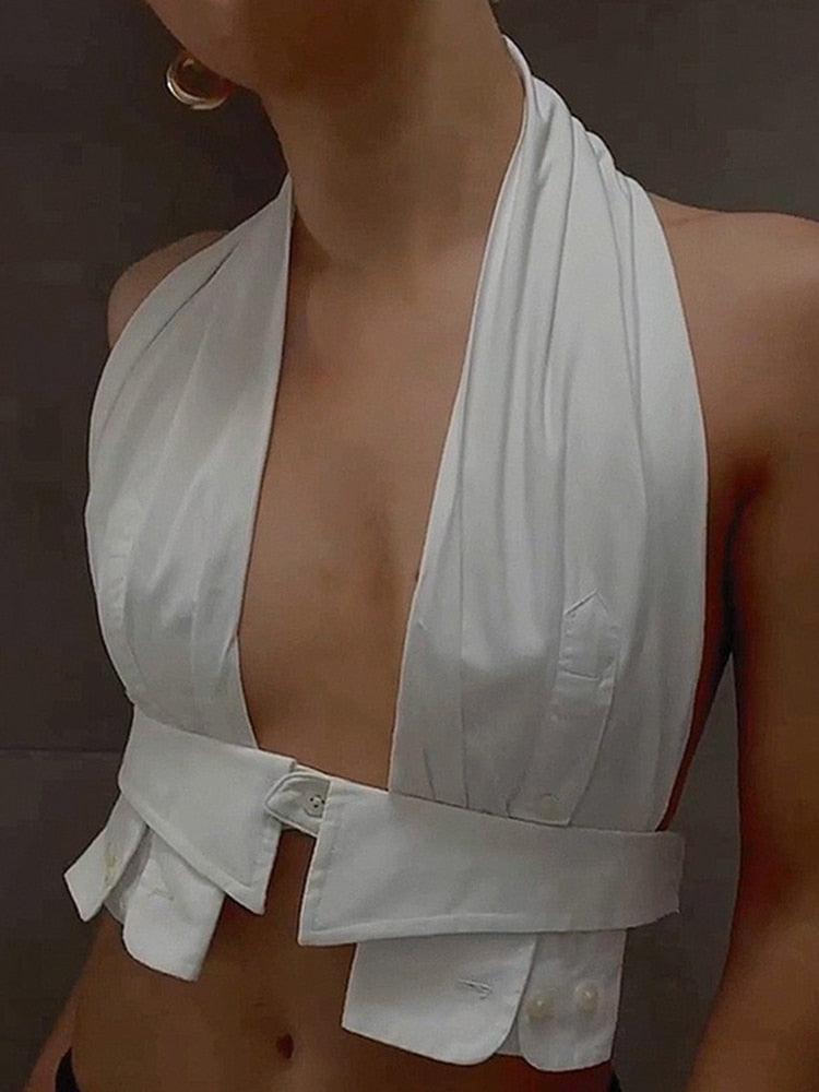 Variant image for Dam Kortärmad Topp Monokrom Bomull Halterneck-1