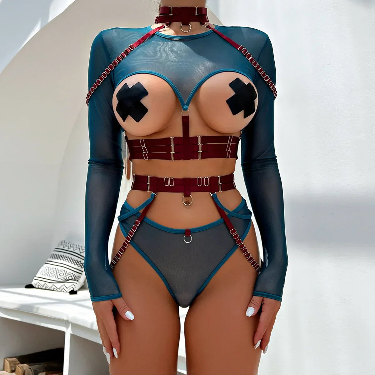 Snygga Damunderkläder Set med Patchwork Design i Polyester och Spandex-5