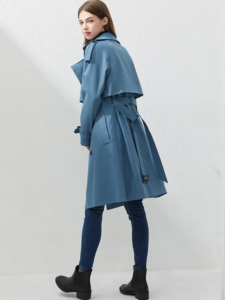 Dam Kappa Dubbelknapp Ullblandning Elegant Vinterkappa-5