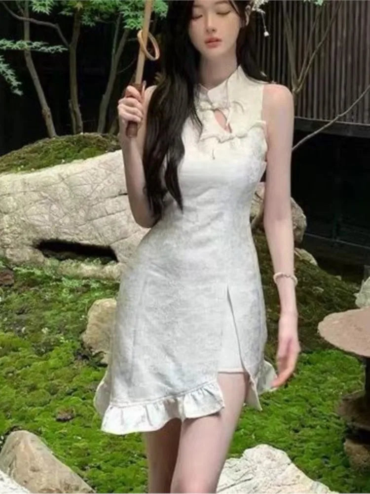 Kvinnors Mini Klänning A-Linje Spaghetti Band Polyester-3