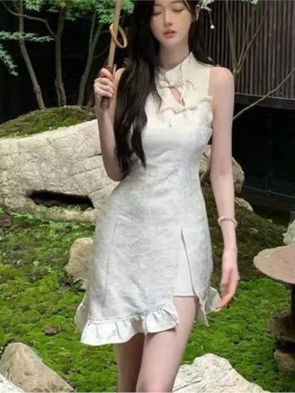 Kvinnors Mini Klänning A-Linje Spaghetti Band Polyester-3