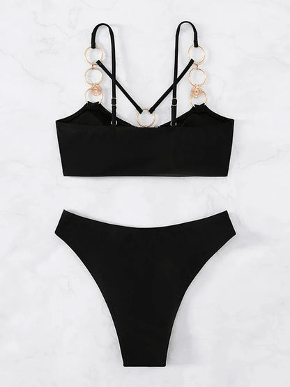 Dam Bikini Set Låg Midja Spandex Polyester-4
