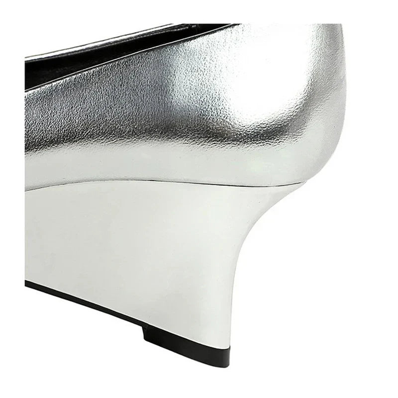 Kvinnors Kilskor Kilklack Glänsande Läder Spetsig Tå-6