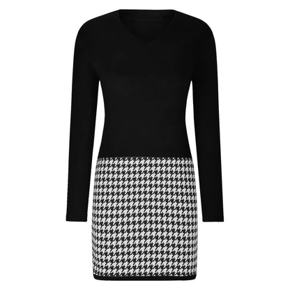 Kvinna Klänning Långärmad Slim Fit V-ringning Mönstrad Högkvalitativt Tyg-2