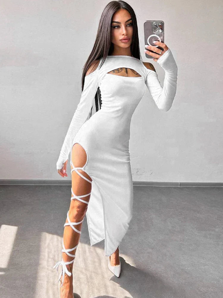 Dam Maxi Klänning Monokrom Smal Passform Polyester Elegant-4