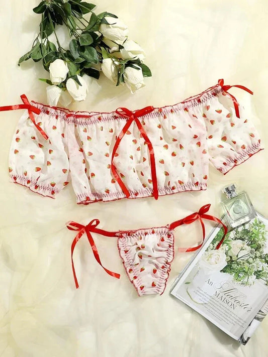 Damunderkläder Set Trådlös Komfort Fruktmönster Polyester Spandex-1