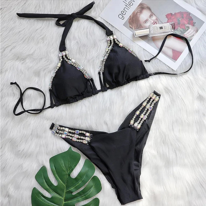 Dam Tvådelad Bikini Trådlös Spandex och Teylen-1