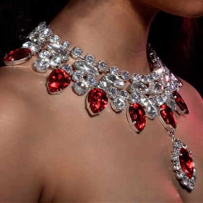 Dam Halsband Vattendroppe Koppar med Röd Strass Elegant Smycke-2