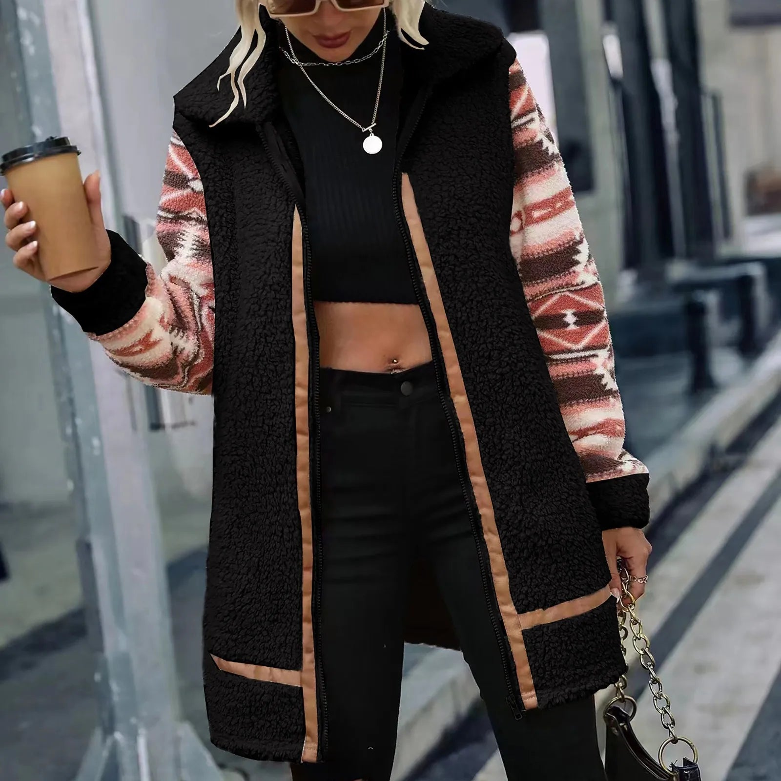 Dam Höstjacka Varm Päls Tidlös Design Polyester-3