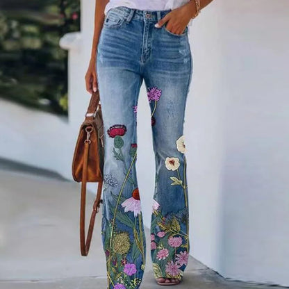 Variant image for Dam Jeans med Hög Midja Blommönster i Trendig Design-26