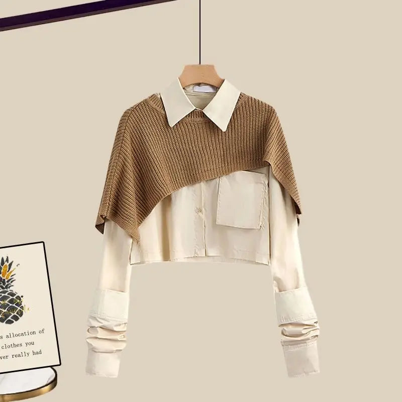 Variant image for Dam Outfit Stickad Tröja Kjol Halsduk Akrylblandning-21