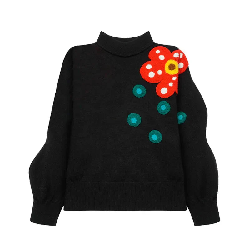 Stickad Dam Tröja Blommig Broderi Mjuk Bomull Polyester 4