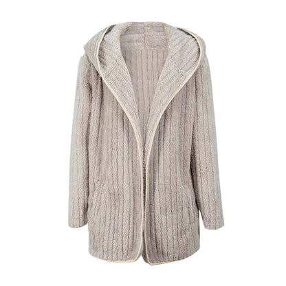 Dam Lång Kofta Knapplös Plysch Rymlig Passform-5