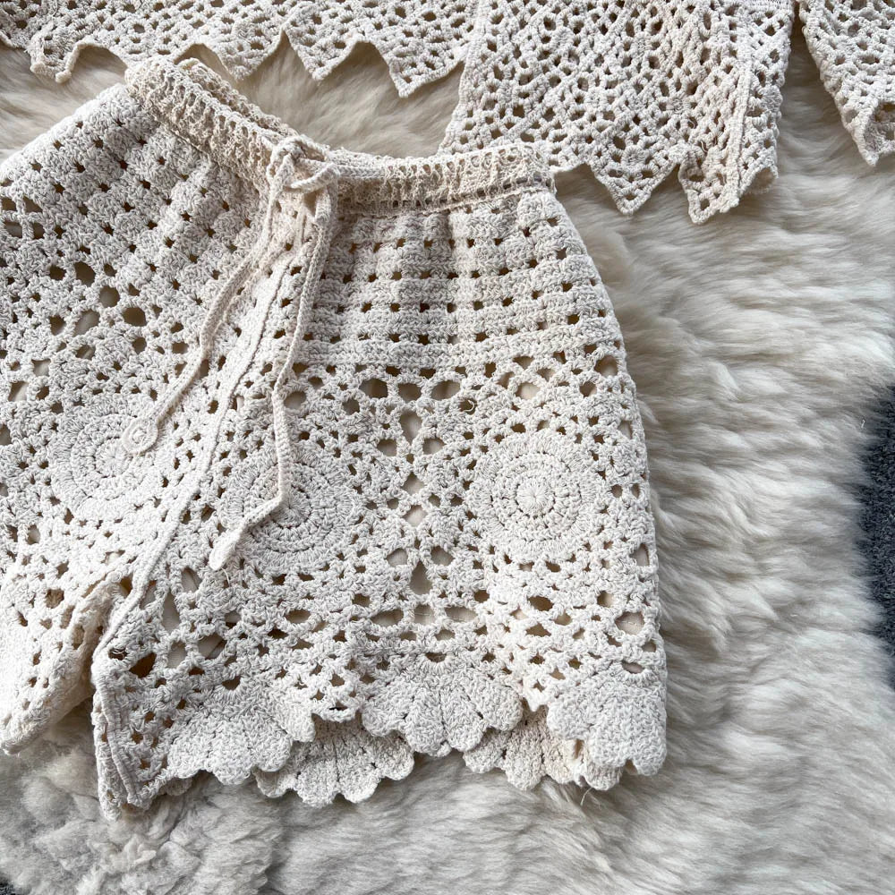 Dam Shorts Avslappnad Bomull Elastisk Stickad-6