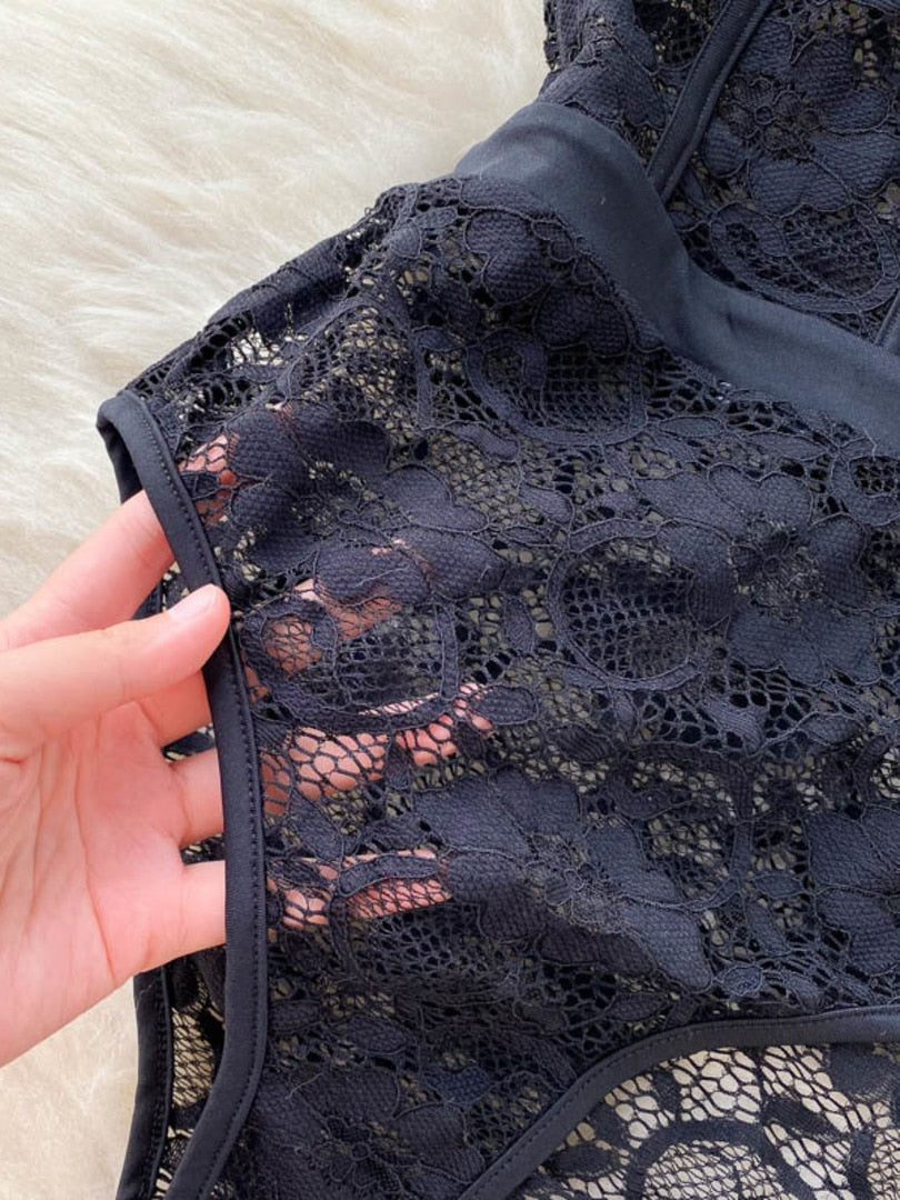 Dam Bodysuit Spets Spandex med Spaghetti-Bärare och Empire Midja 5