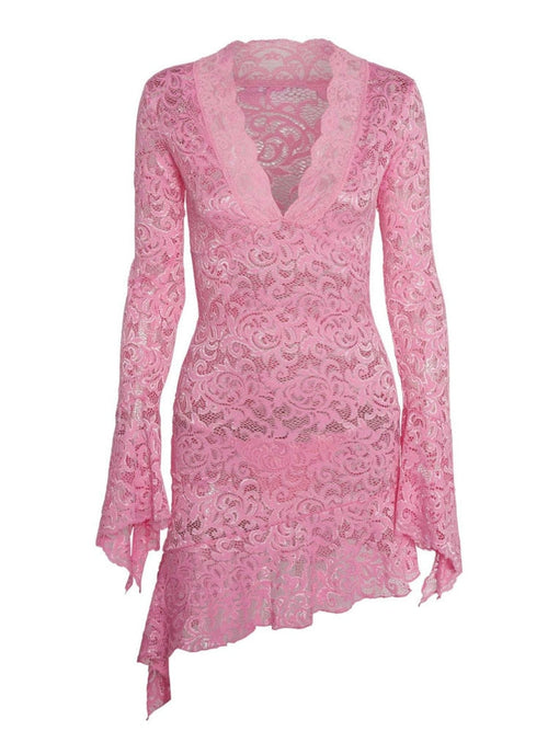 Dam Miniklänning Transparent Spandex med Långa Ärmar-1