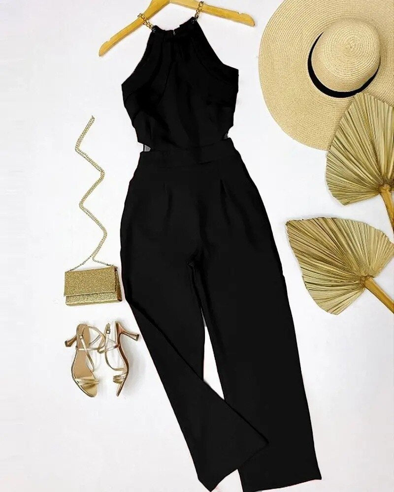Dam Jumpsuit Monokrom Design Vristlängd Polyester med Kedjeaccenter-6