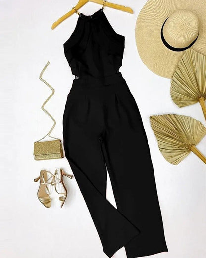 Dam Jumpsuit Monokrom Design Vristlängd Polyester med Kedjeaccenter-6