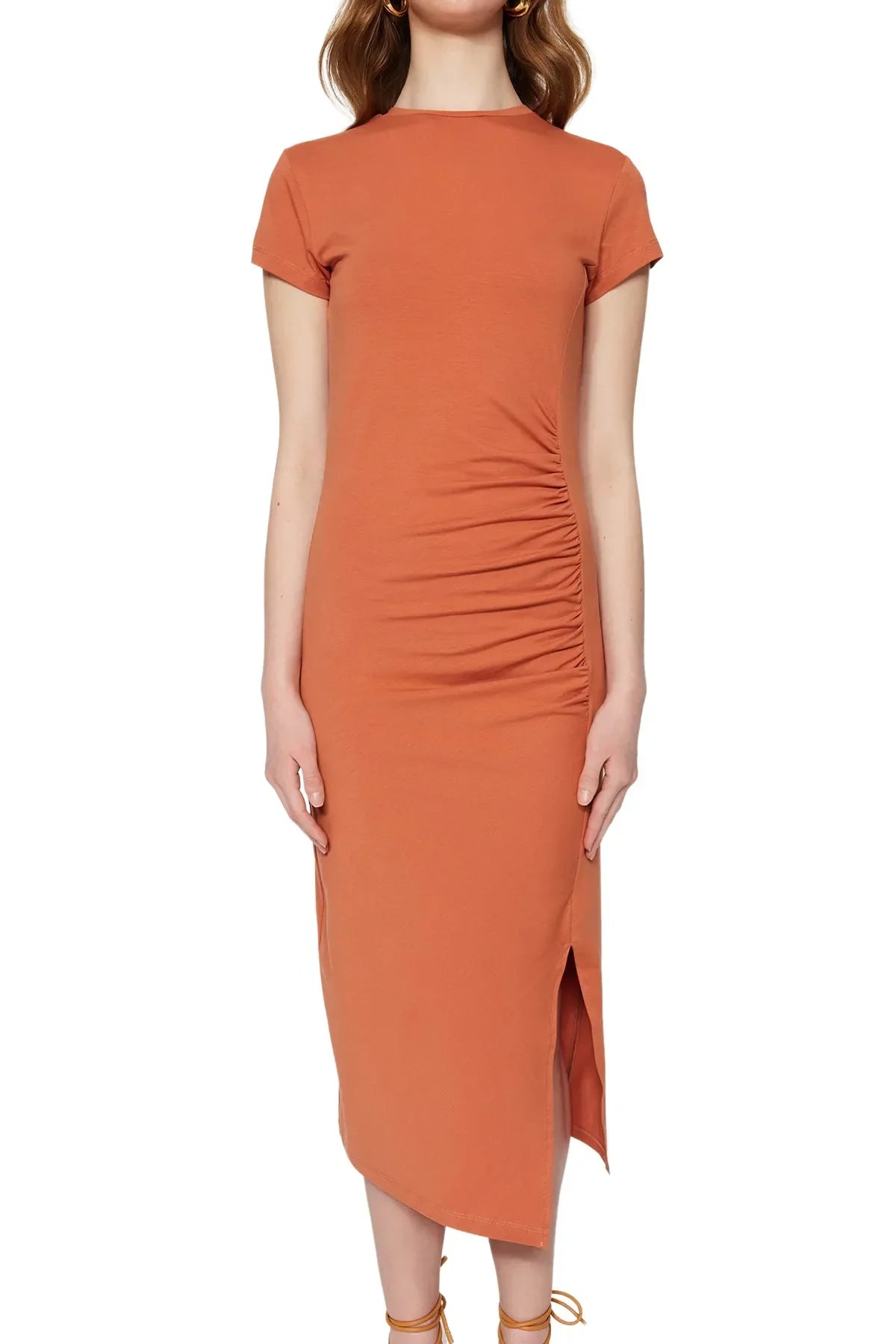 Dam Midiklänning Kort Ärmar Cirkulär Halsringning Polyester-3